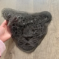 大きな黒いスパンコールのレースの衣服タイガーヘッドパッチ,スウェットシャツに縫うための刺繍されたパッチ,ヒョウのアップリケ,縞模様のステッカー