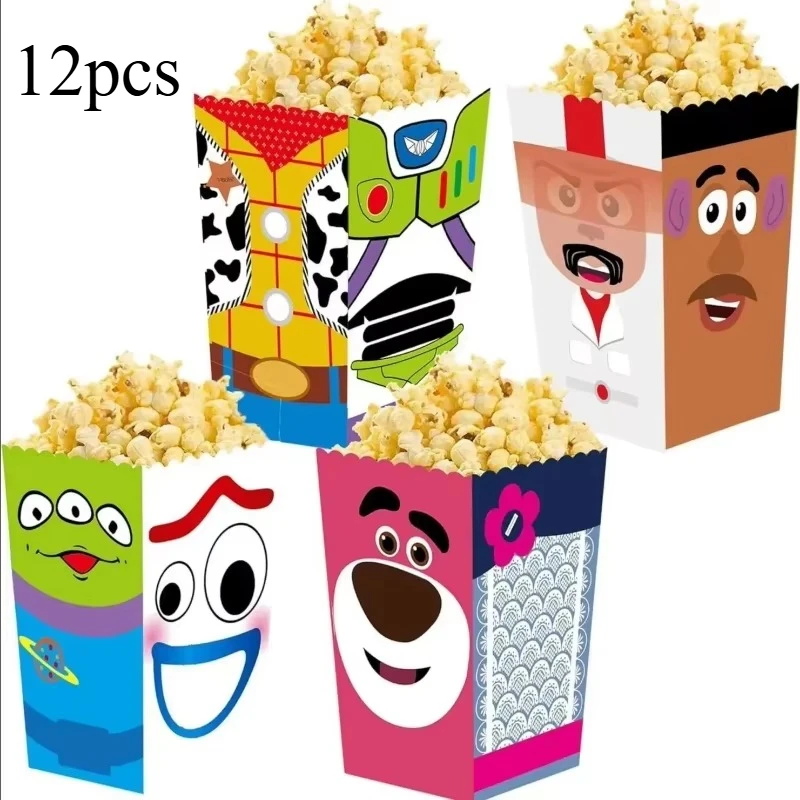 12pcs Disney Toy Story Disposable Meal Boxes That Can Hold Popcorn, Snacks, French Fries, Party Gift Packaging Boxes，Sticker