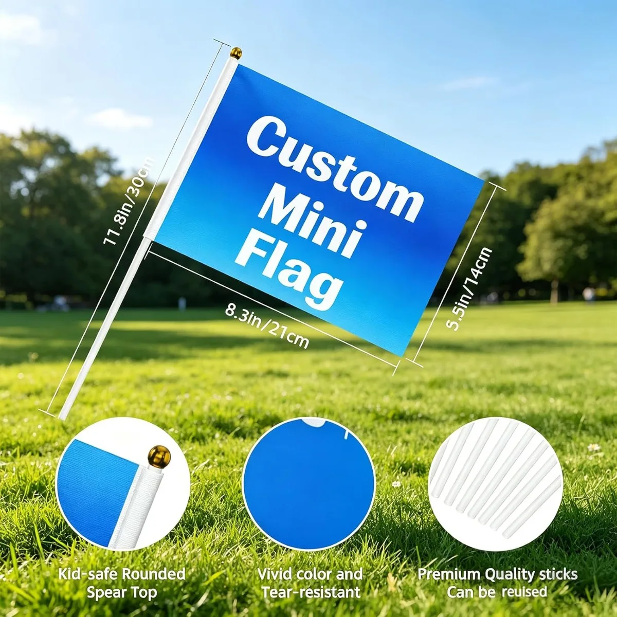 100 pcs Custom Handheld Flags 4x6inch Personalized Logo Text Mini Stick Flags Double Sided Print