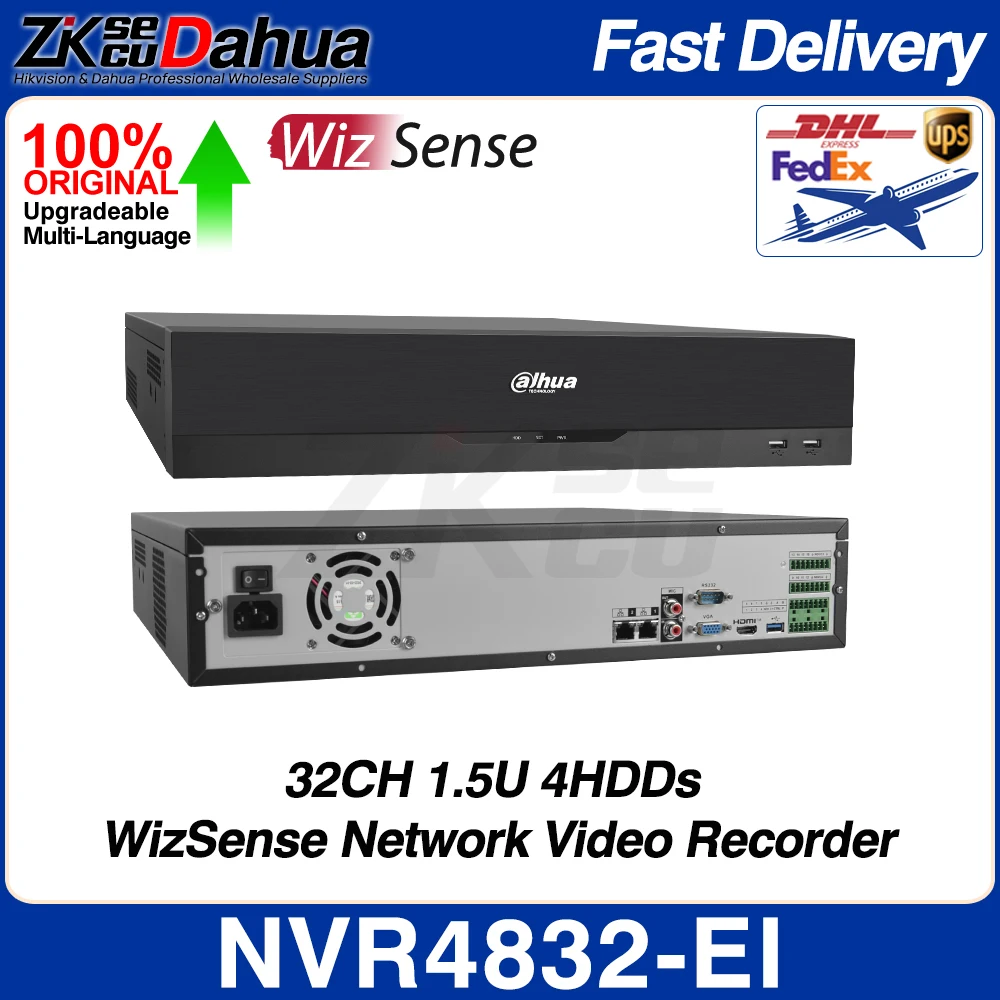 Dahua NVR4832-EI 32CH 2U 8HDDs WizSense Network Video Recorder 16MP AI By NVR SMD Plus Face Detect Recognition Audio Alarm I/O