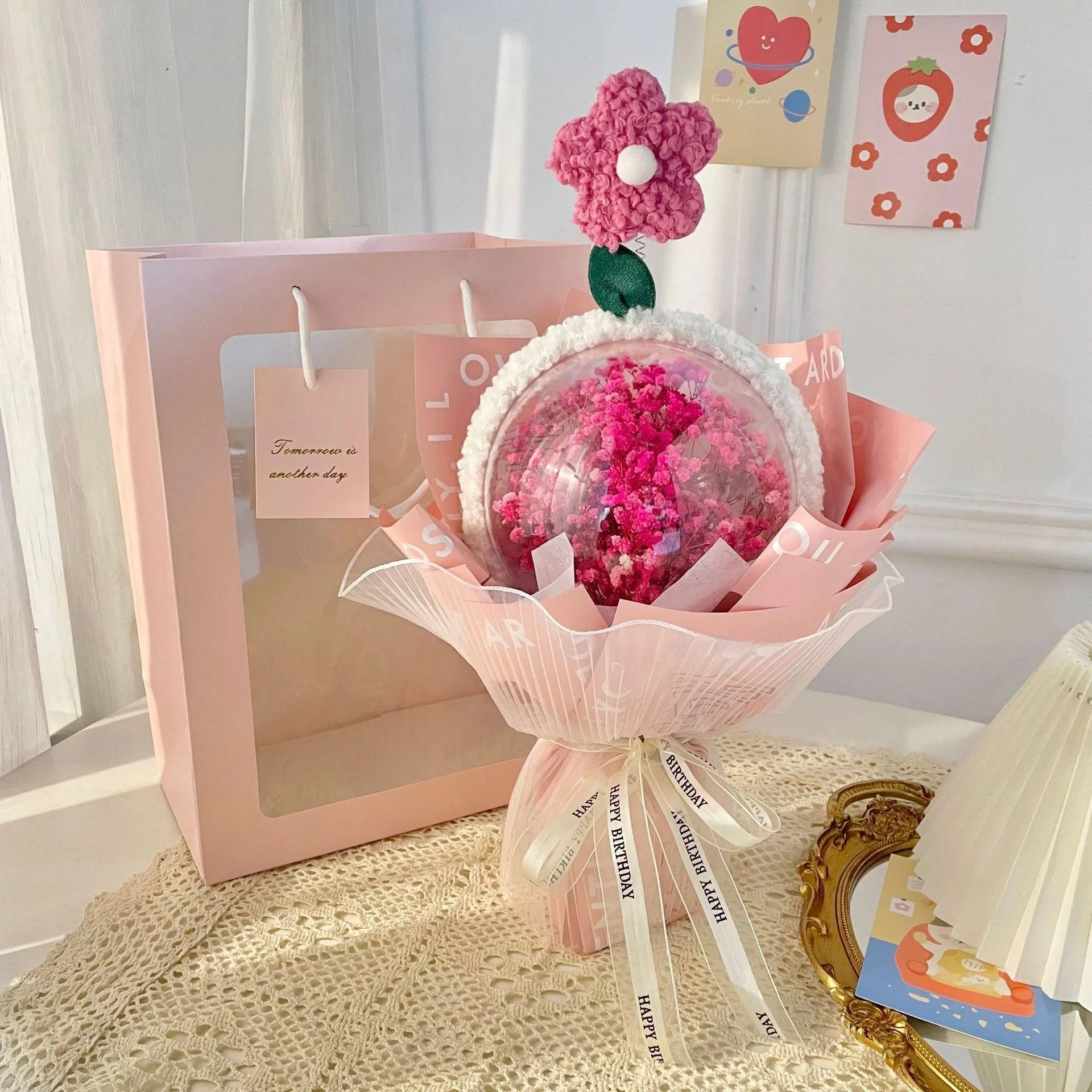 ของขวัญวันครู วันเกิด เทศกาลราชินีแห่งเทพนิยาย ช่อดอกไม้ประดิษฐ์สำเร็จรูป ตุ๊กตาดาวโบโบ้ ของตกแต่งกลีบดอกไม้