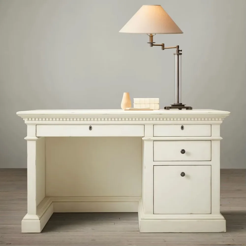 Luxurious American vintage solid wood office desk, tooth-shaped design, large computer desk