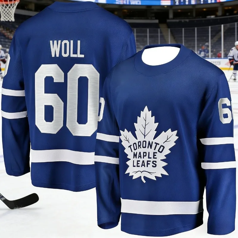 Toronto Maple Leafs #53 Cowan Ice Hockey Jersey Men Blue Long Sleeve Crew Neck 3D Print Loose Sport Uniform Fan Streetwear Top