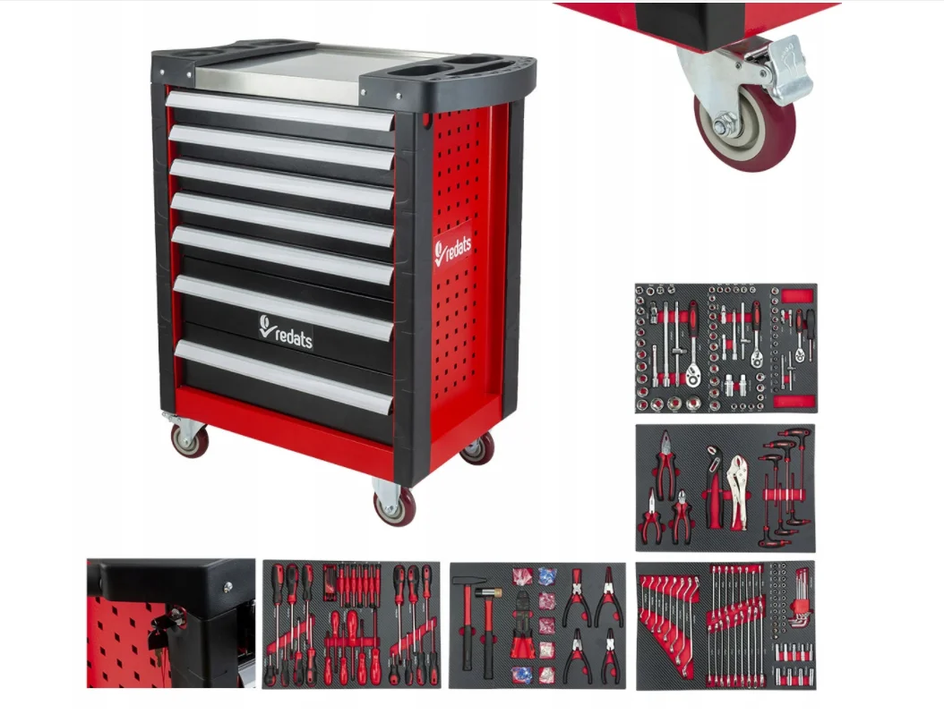 خزانة أدوات ثقيلة ذات 7 أدراج 420 قطعة أطقم أدوات صندوق أدوات متين متدحرج صندوق تخزين لمجموعات أدوات ميكانيكي المرآب
