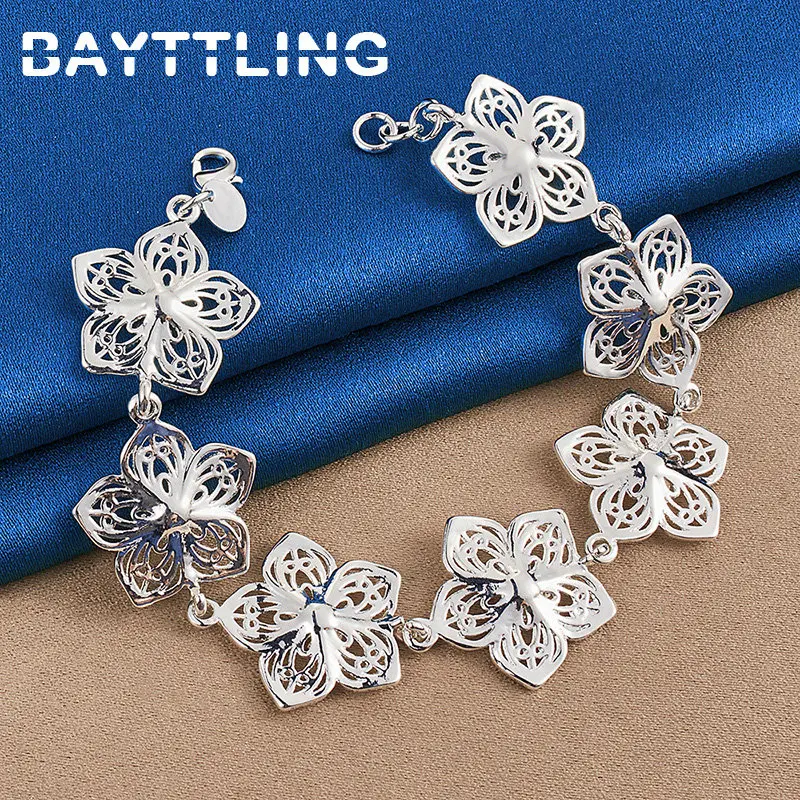 

Original Women's 925 Sterling Silver Elegant Flower Bracelet For Fashion Wedding Engagement Party Jewelry Gifts Accessories