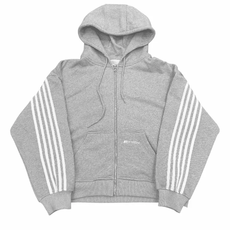 HCW Stripe Embroidered Zip Hoodie Y2K Clothes Mens Hip Hop Retro Letter Embroidery Gray Oversized Hoodie Sweatshirt Zip Jacket