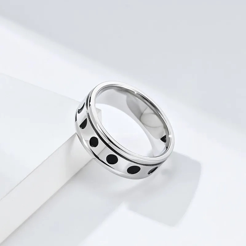 7mm Stainless Steel Crescent Moon Phase Spinner Ring Lunar Eclipse Jewelry for Women Men Size 6-11