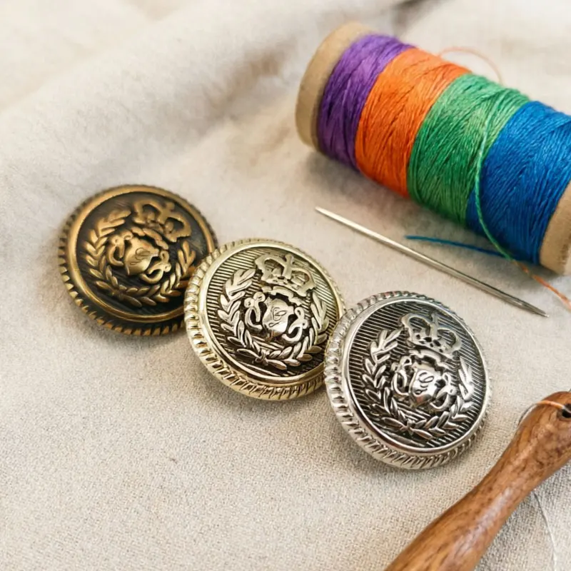 Vintage British Metal Buttons Wheat Crown Design Uniform Sewing Buttons for Blazer Coat School Uniform DIY Clothing Accessories