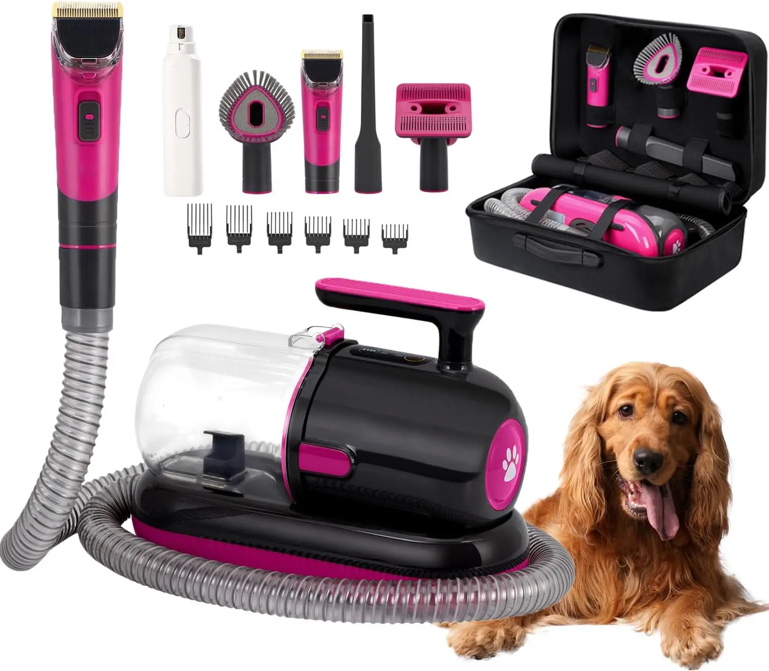 

Pet Grooming Vacuum Kits, Dog Hair Remover Grooming with Clippers Nail Trimmer Grinder & Brush for Shedding, Low Noise Su