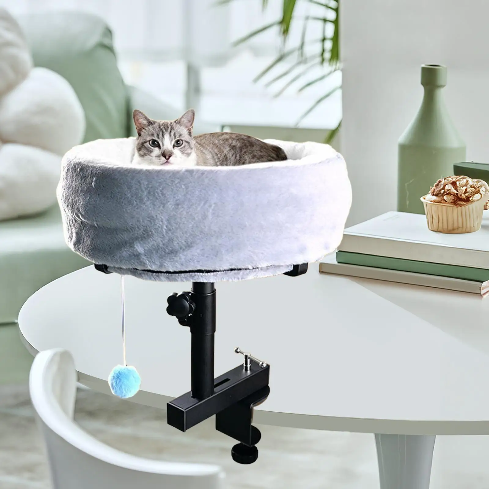 

Soft Plush Cat Desk Bed Clip on Lounger for Cats Adjustable Cat Bedding Table Mounted Cat Pillow for Work