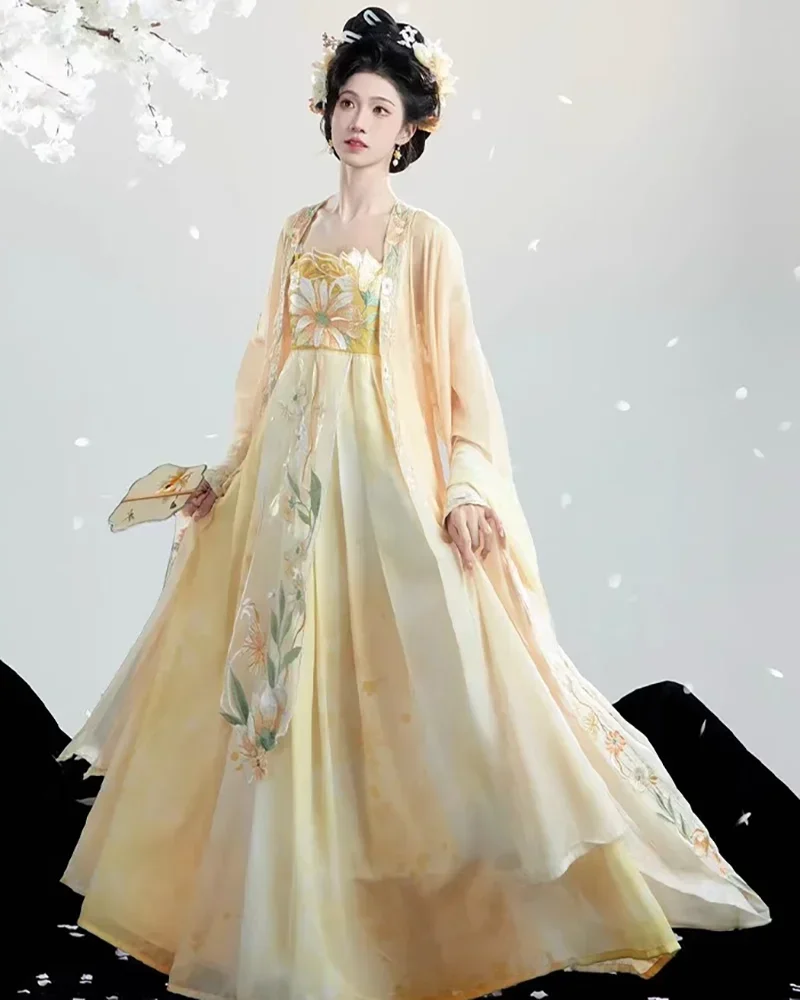 Vestido Hanfu chino para mujer, disfraz de Cosplay 2024, bordado antiguo, púrpura, naranja, amarillo, Vintage, trajes Hanfu Tang de talla grande