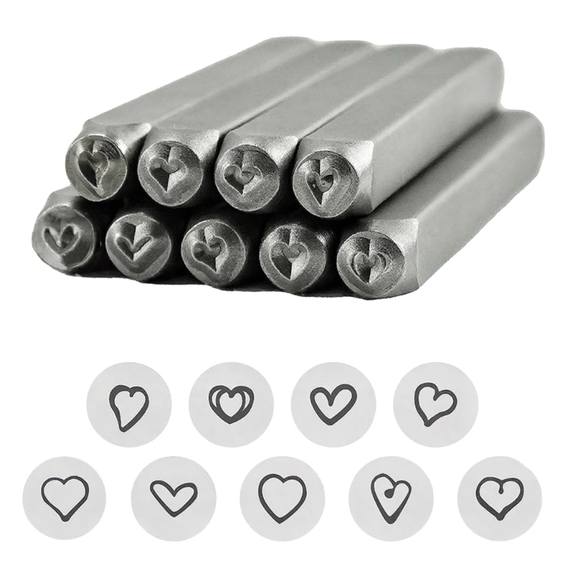 A52E Multipurpose 9 Heart Pattern Sturdy Steel Stamps 3MM Steel Home Accessory for Jewelry Designers and Enthusiasts