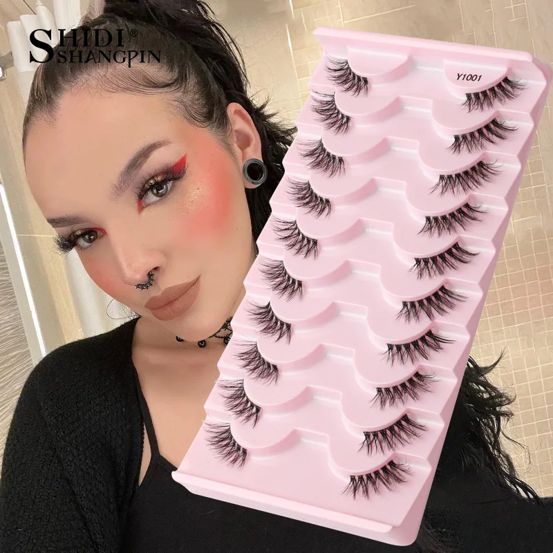 SHIDISHANGPIN Half Eyelash 3/5/10Pairs Transparent Stalk Invisible Band Faux Mink Lashes Reusable False Eyelashes Natural Fluffy