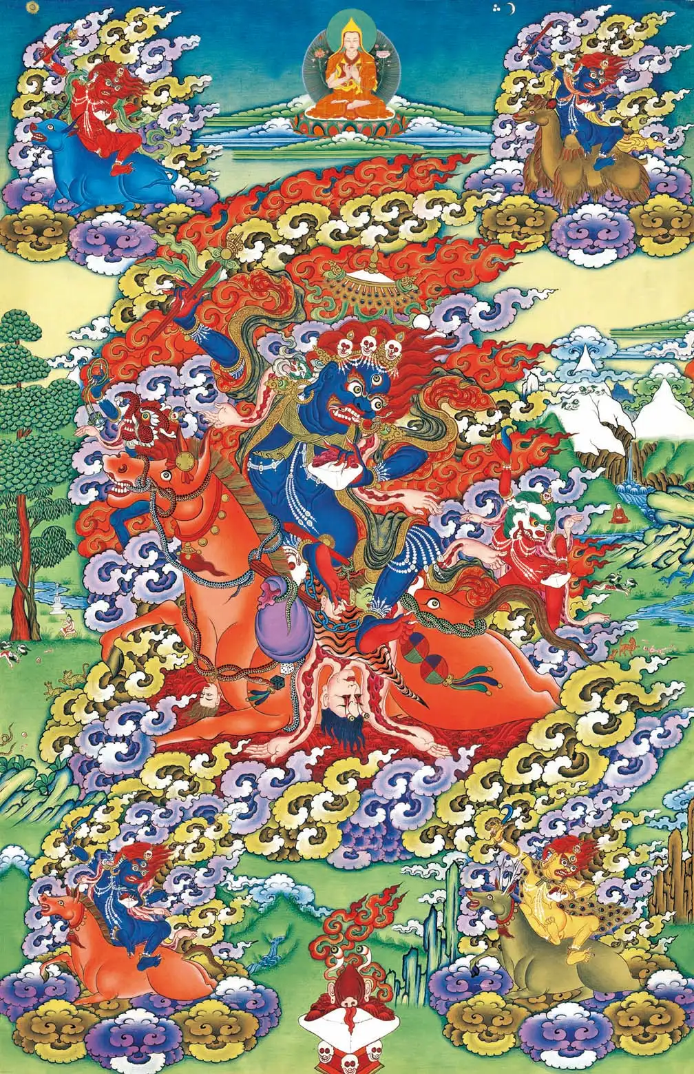 

Palden Lhamo / Magzor Gyalmo / Shri Devi Thangka,Gandhanra Tibetan Buddhist Thangka Art,Giclee Printed and Hand Framed,47" × 32"