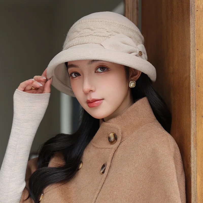 Women's Korean Bucket Hat, Fall Winter French Retro Basin Cap, Face Slimming Warm Fisherman Hat, Versatile Elegant Unique Design
