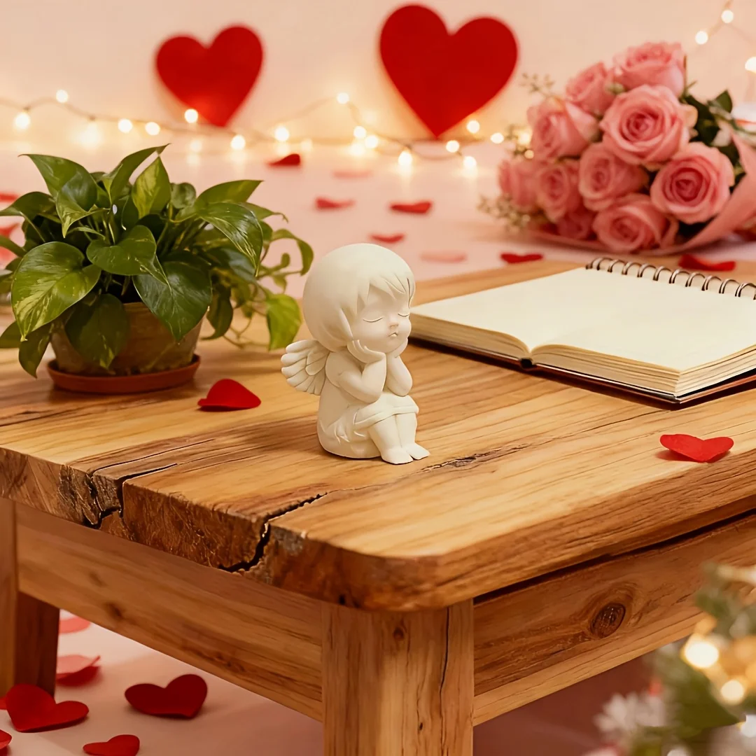 Christmas Healing-Themed Little Angel Figurine Holding Its Chin! This Little Angel Figurine Has a Gentle, Soft Matte White Texture, and Its Cute Design of Closing Its Eyes and Holding Its Chin Is Super Soothing. It's Perfect for Placing on a Desk or Bedside, Serving as Both an Atmospheric Decoration and a Unique Item That Brings Good Vibes~