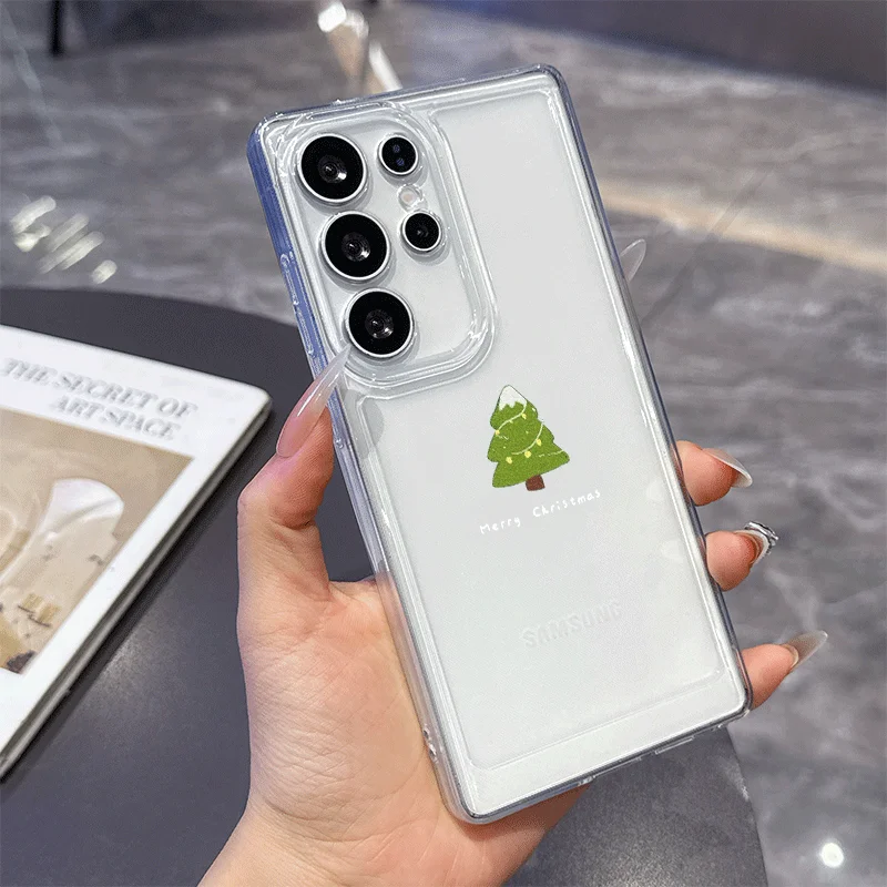 Cute Christmas Tree Santa Claus Elk Clear Phone Case for Samsung Galaxy S26 FE S22 S23 S24 Plus S25 Ultra S21 FE S26+ Soft Cover