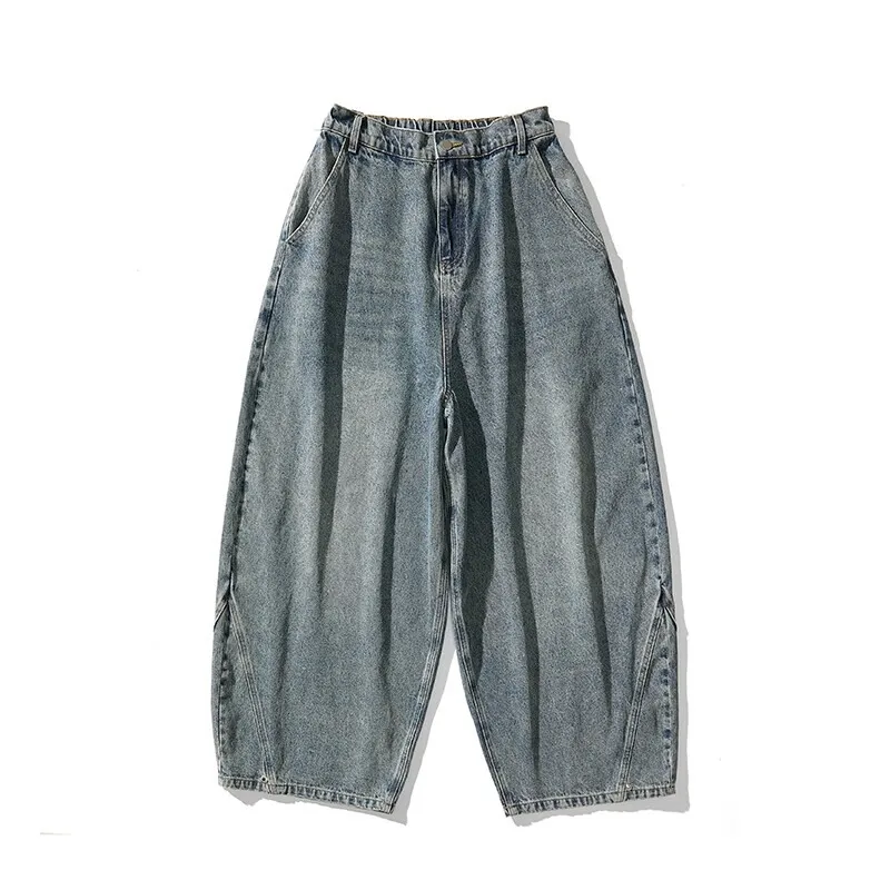 

Fashion Denim Wide Leg Pants Men Loose Hip Hop Casual Jeans Streetwear Fashion Elastic Waist Casual Denim Trousers Plus Size 5XL