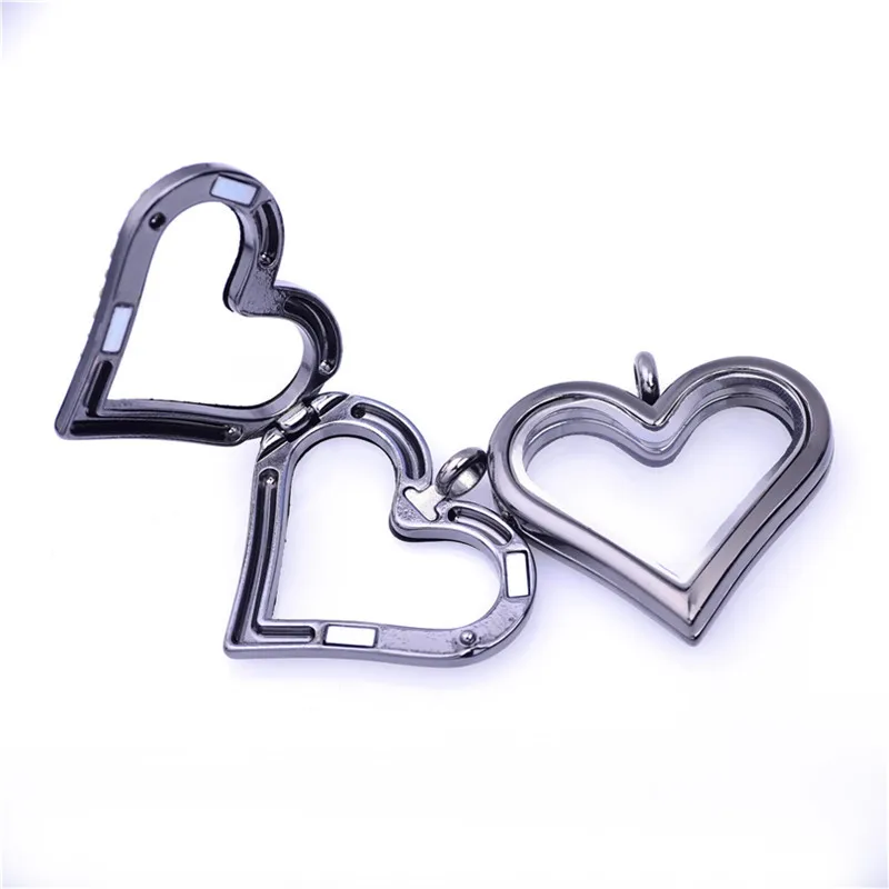 5Pcs Alloy Plain Heart Glass Memory Floating Locket Charm Pendant Necklace Keychain For Men Women Gift Jewelry Making Bulk