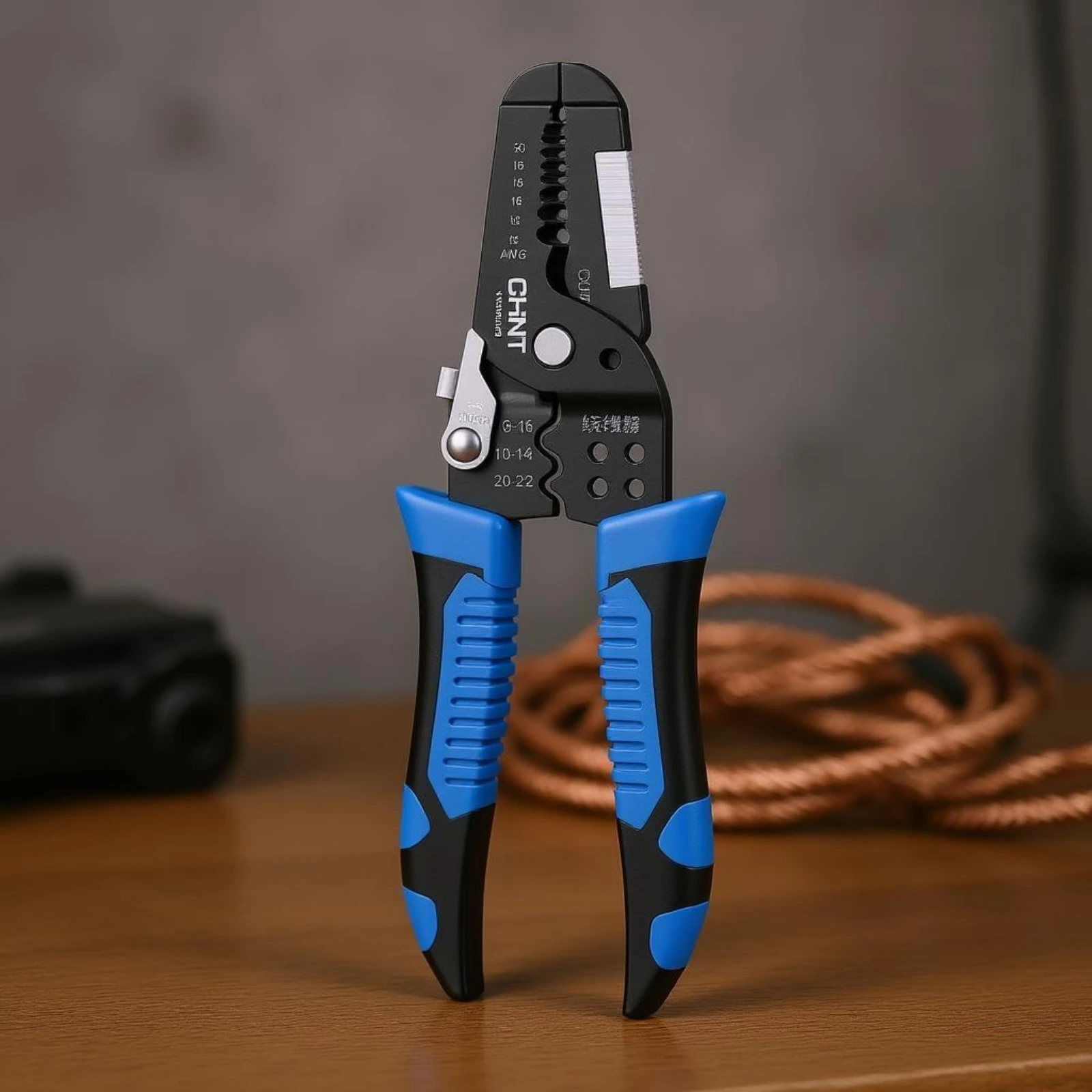 Plier-Style Wire Stripper Serrated Gripping Surfaces Coil-Driven-Loaded Wire Stripper Hand Tool Two-toneColor Handles Measuring