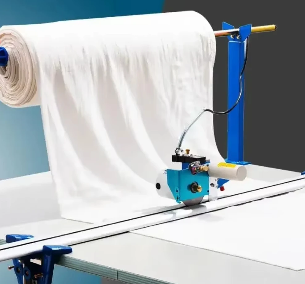 

Semi-Automatic round Knife Cutter with Track Manual End Textile Fabric Cloth Slitting Cutting Machine Core Components Motor