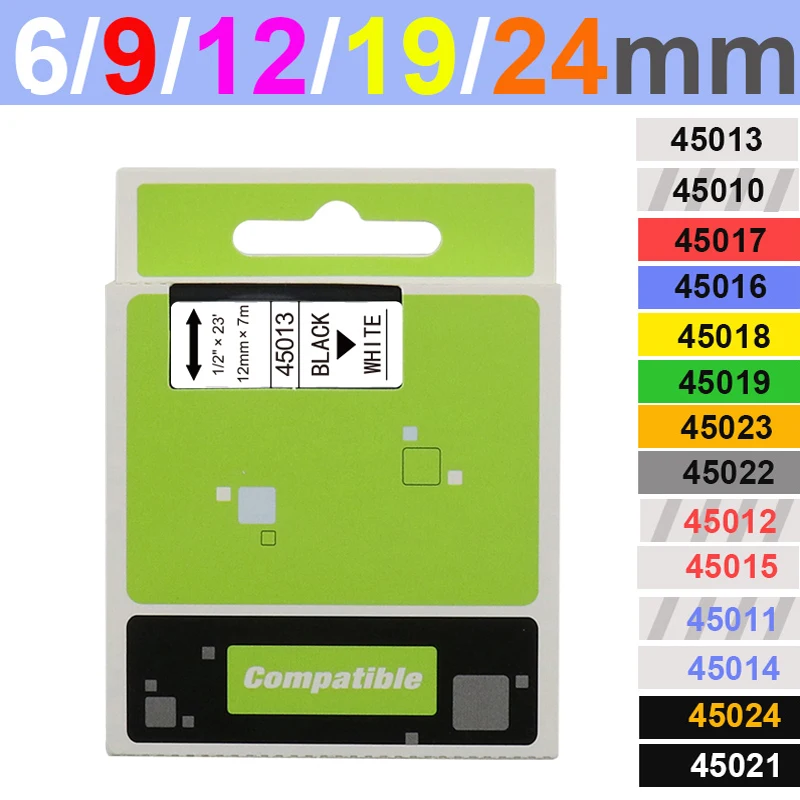 Compatible Dymo D1 Black on White 12mm Tapes 45010 45013 40910 40913 45023 Cassette for Dymo Manager LM 160 210D Label Maker