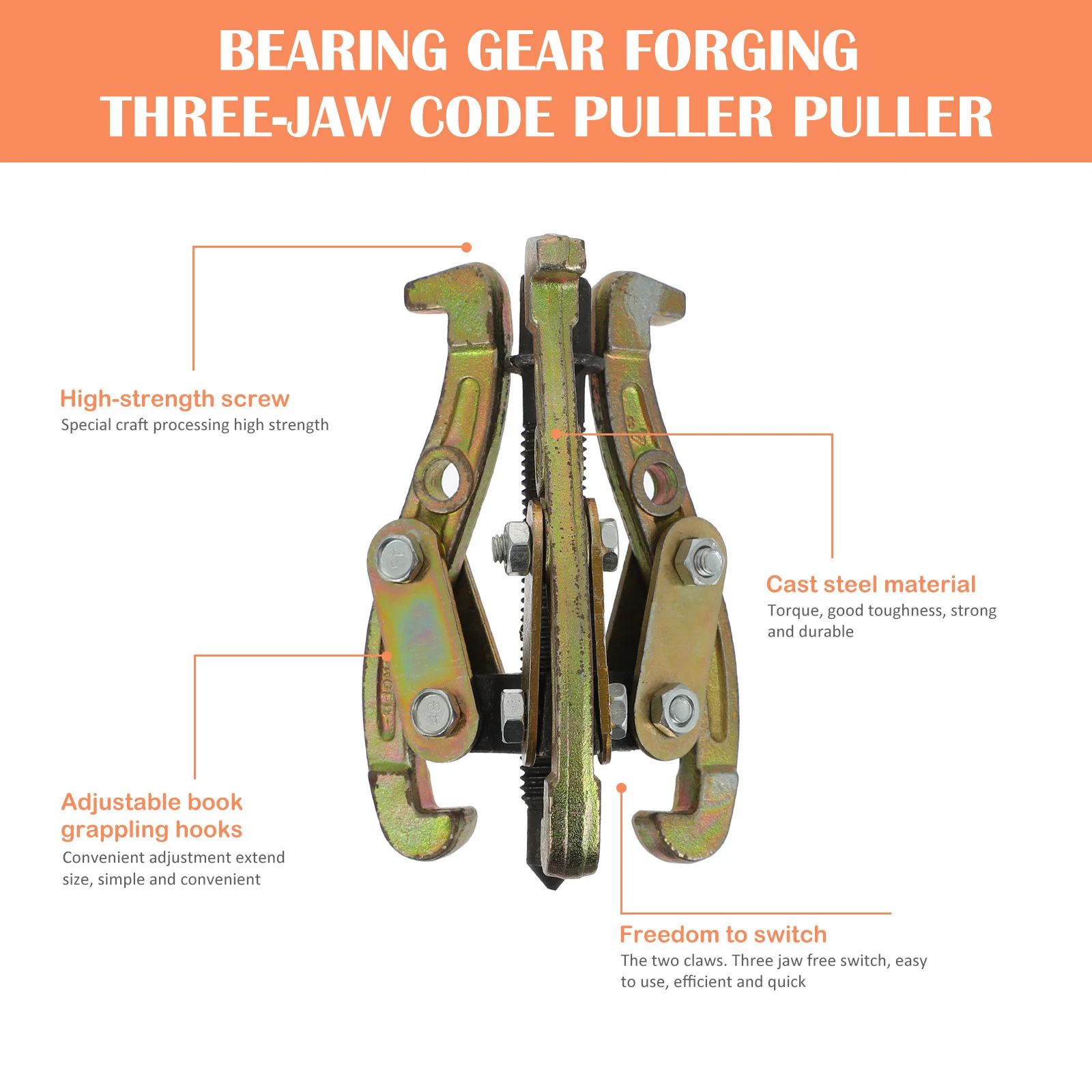 

1Pcs Steel Three-Jaw Puller Durable Bearing Gear Puller Gear Pulley Bearing Removal Tool Flywheel Sprocket Remover