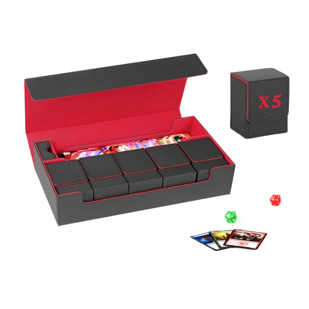 Multi Functional PU Magnetic Card Storage Box Large Holder For 500+ TCG Cards With Dice Compartment & Playmat Pocket