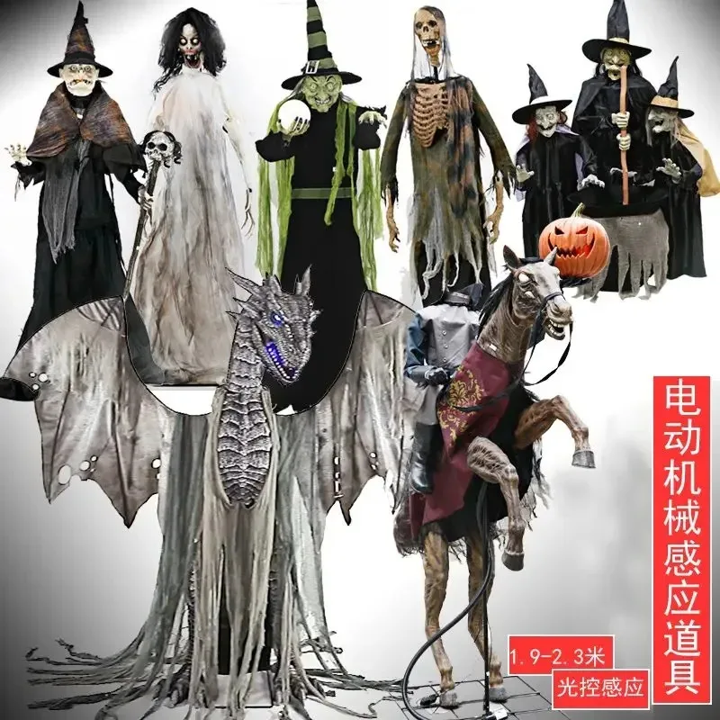 【Best-selling】Halloween Haunted House Horror Electric Large Props Decoration Ornaments Corpse Sensor Voice-activated Ghost Screa
