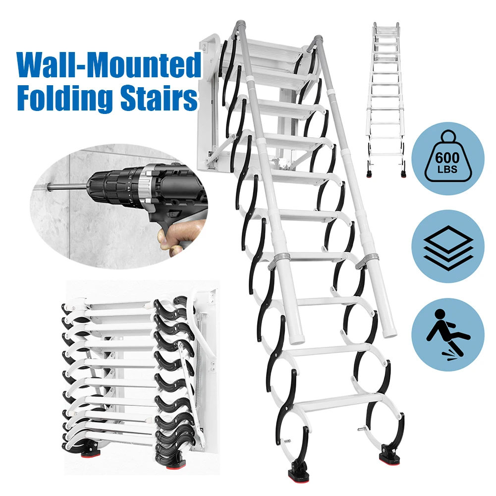 

Attic Stairs with Handrails Telescopic Attic Ladder Collapsible Ladder for Home Indoor Outdoor/Storehouse/Basement
