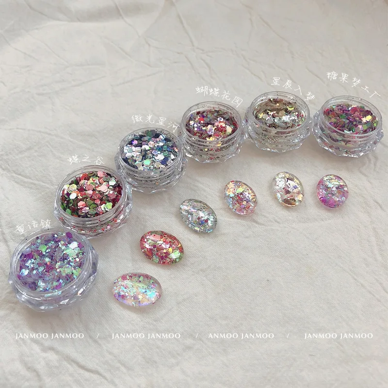 1 Stuk Holografische Nail Art Poeder Chunky Gemengde Zeshoek Ster Glitter Pailletten Voor Manicure Nagel Decoraties Losse Glitter