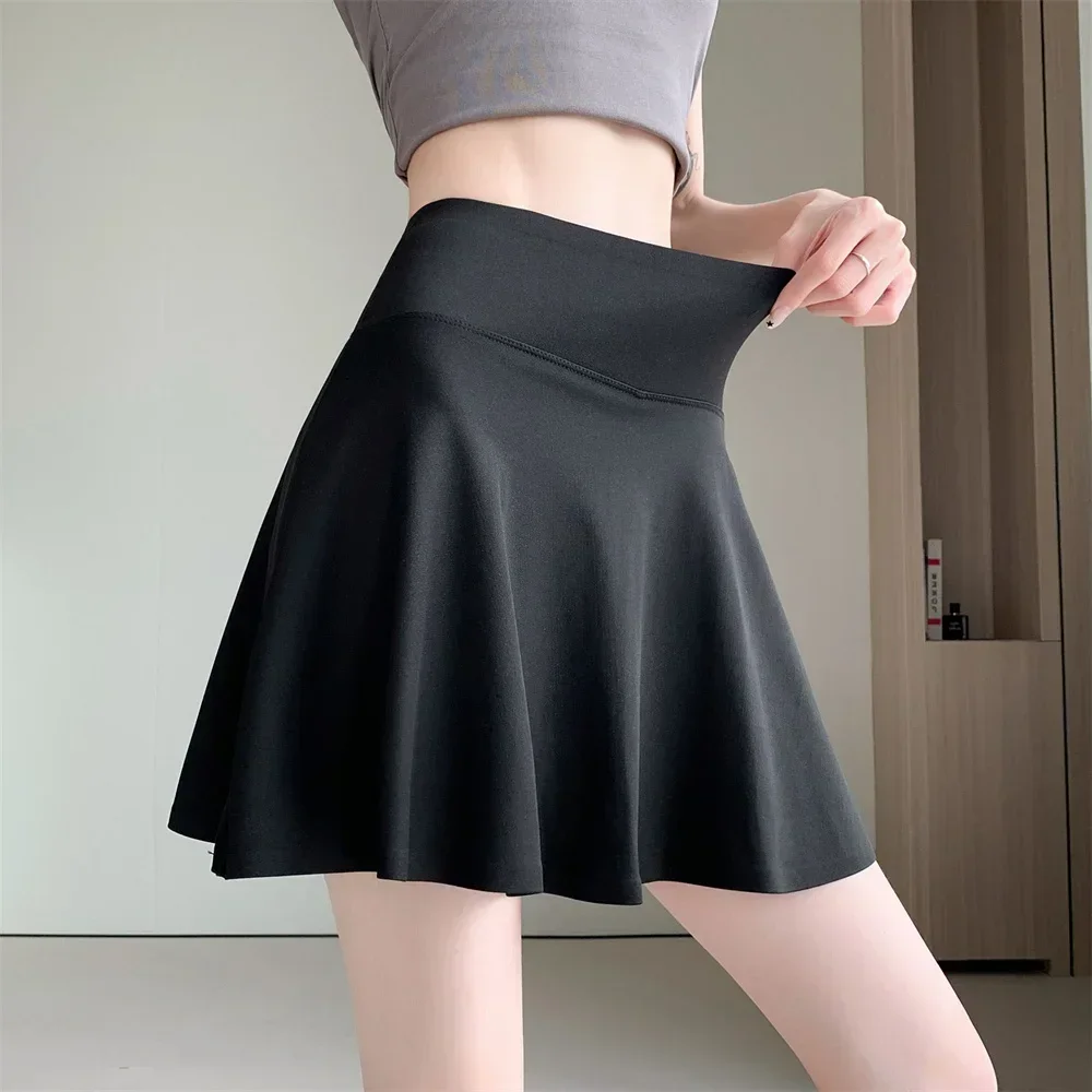 

Корейская мода 2021, спортивный стиль, фиолетовые плиссированные юбки для женщин, летние женские мини-юбки трапециевидной формы с высокой талией, защитные юбки