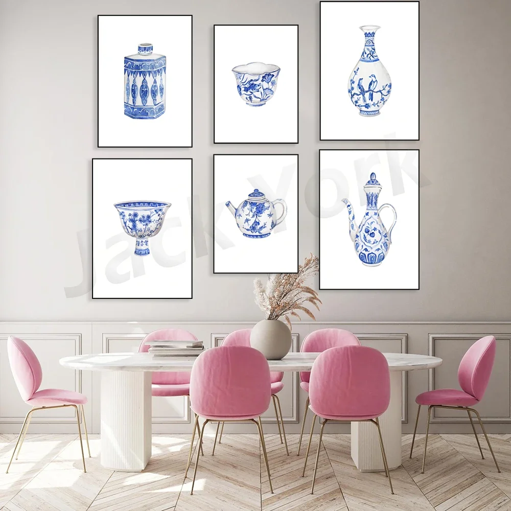 Watercolor Chinoiserie  Prints , Chinoiserie printable blue and white porcelain print ginger jar art chinese