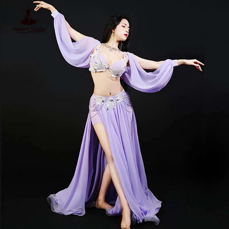 Belly Dance Clothes Suit for Women Oriental Dance Outfit Bra+long Skirt Sleeves 3pcs Customzied Adult Belly Dancing Popsong Set