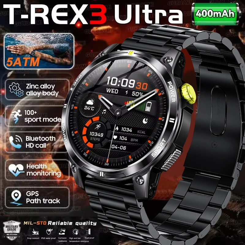 

2026 T-REX3 Large Battery Durable Adult Smart Watch Built-in GPS Motion Tracking 10ATM Waterproof BT Call Sports Smartwatch Men