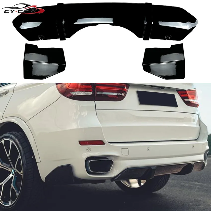 For BMW X5 F15 M Sport M-Tech MP 2014-2018 Rear Bumper Lip Diffuser Spoiler Side Splitter Cover ABS Gloss Black Carbon Fiber Kit