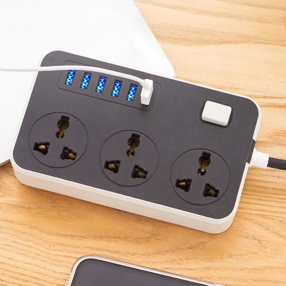 

UK EU US Outlet Power Strip Universal Plug 2m Extension Cord Surge-Protected Power Strip 6 USB Ports Independent Switch