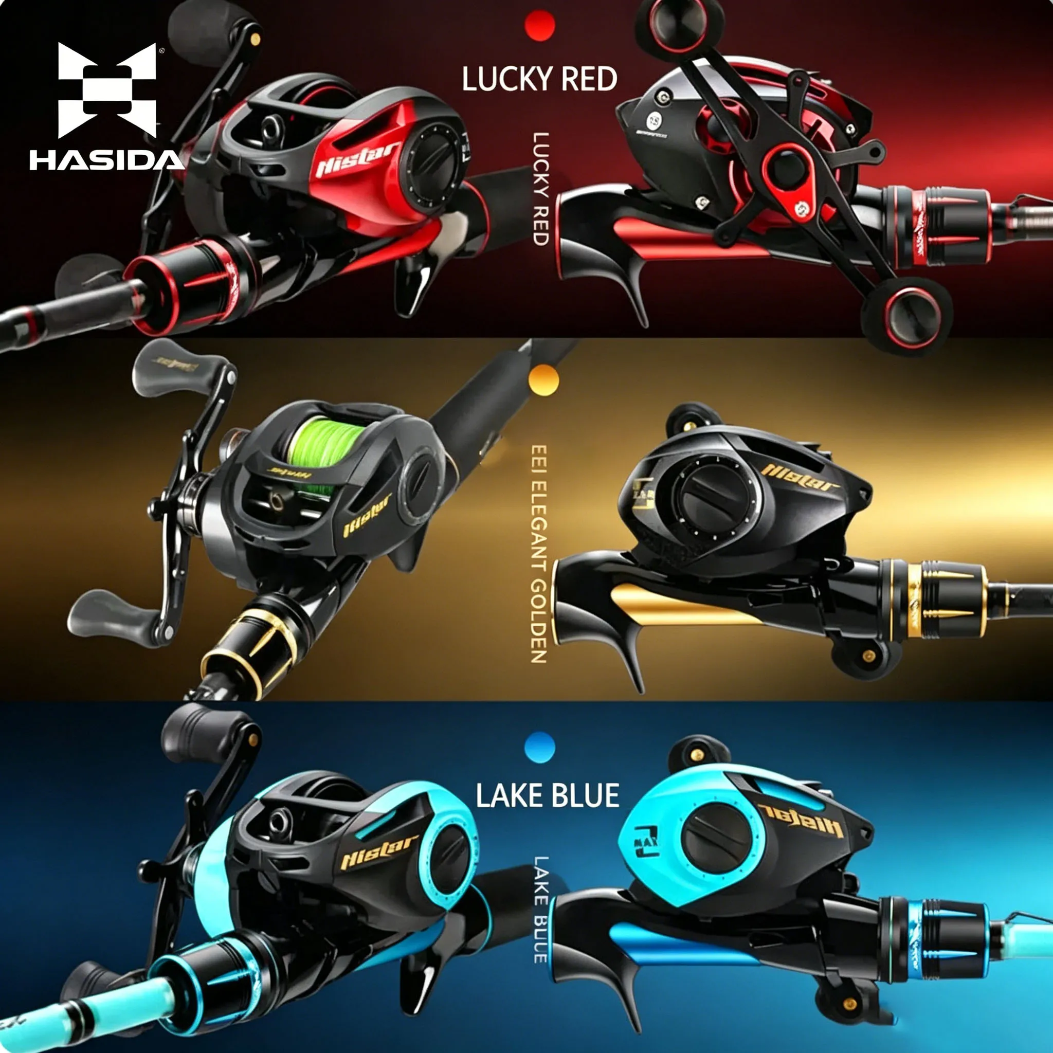 HASIDA MS-X Rod Combo Fast Action Metal Parts Alarm System High Carbon Fishing Pole & Double Brake Baitcasting Wheel Set