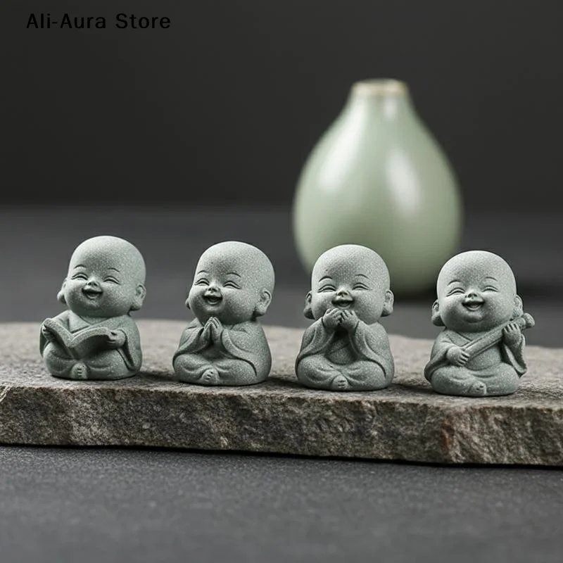 1/4Pcs Home Decor Cute Stone Little Monk Statues With Serene Zen Vibes Ornament For Meditation Space Desk Meaningful Gifts