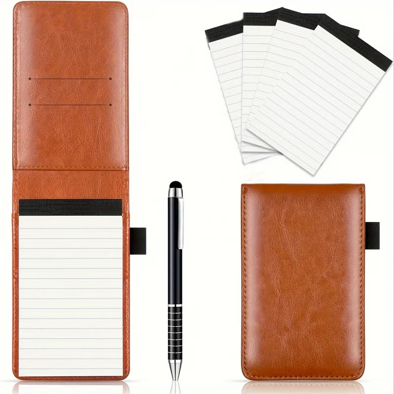 6-Pcs Mini Pocket Notepad Holder Set with 50 Lined Sheets, Metallic Pen, and 4-Piece 3 x 5-Inch Memo Book Refills