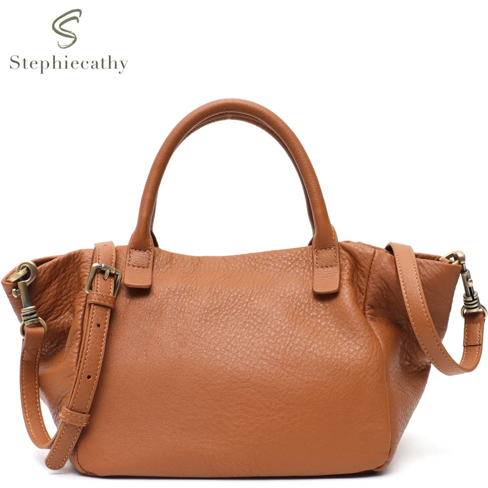 SC High Quality Genuine Cow Leather Women Top-handle Shoulder Bag Vintage Casual Tote Bucket Female Soft Crossbody Handbag Purse