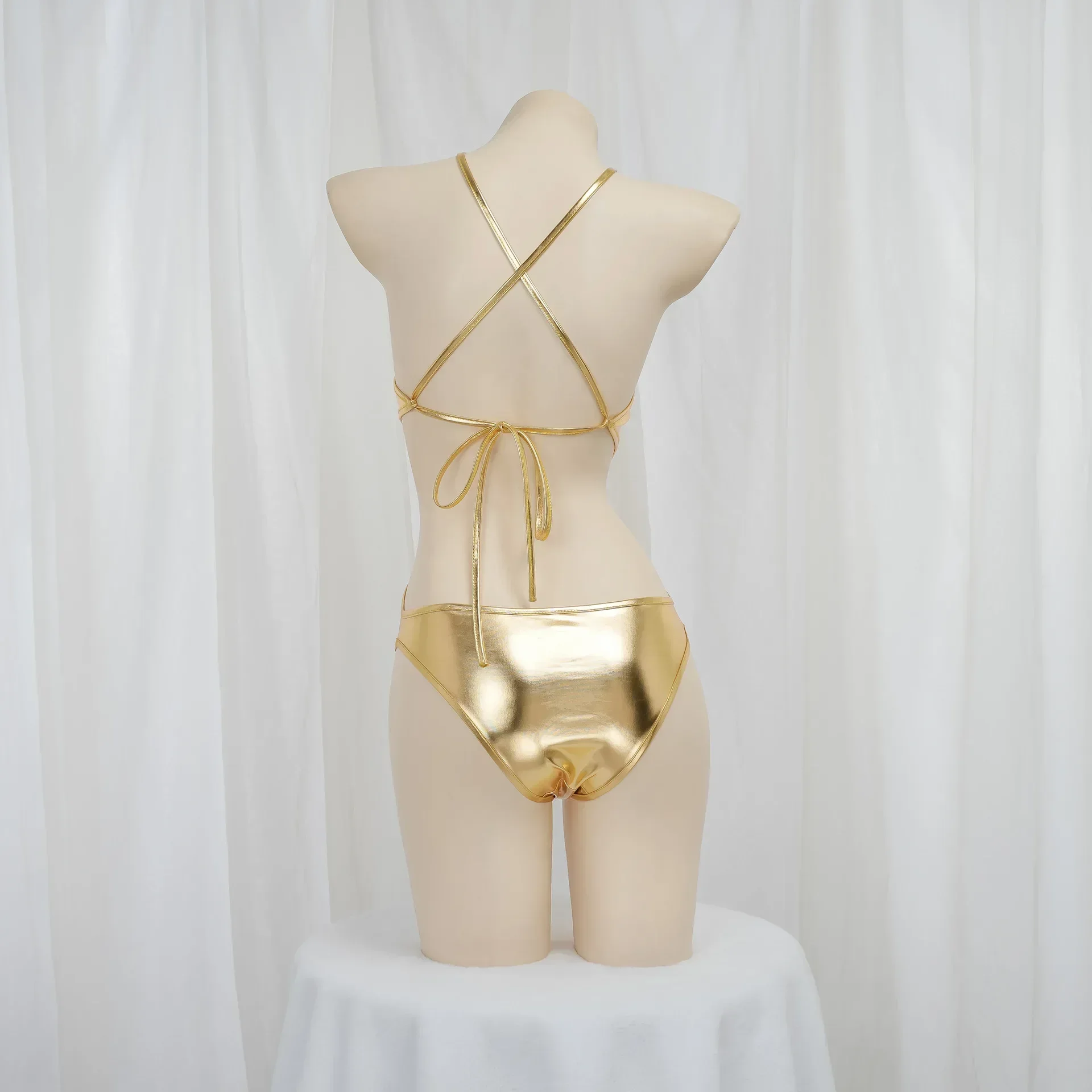 Anime Backless Bodysuit Women Cosplay Costume Japanese Swimsuit Cute Girl Underwear Gold Sliver Hollow Swimwear Role Play Outfit