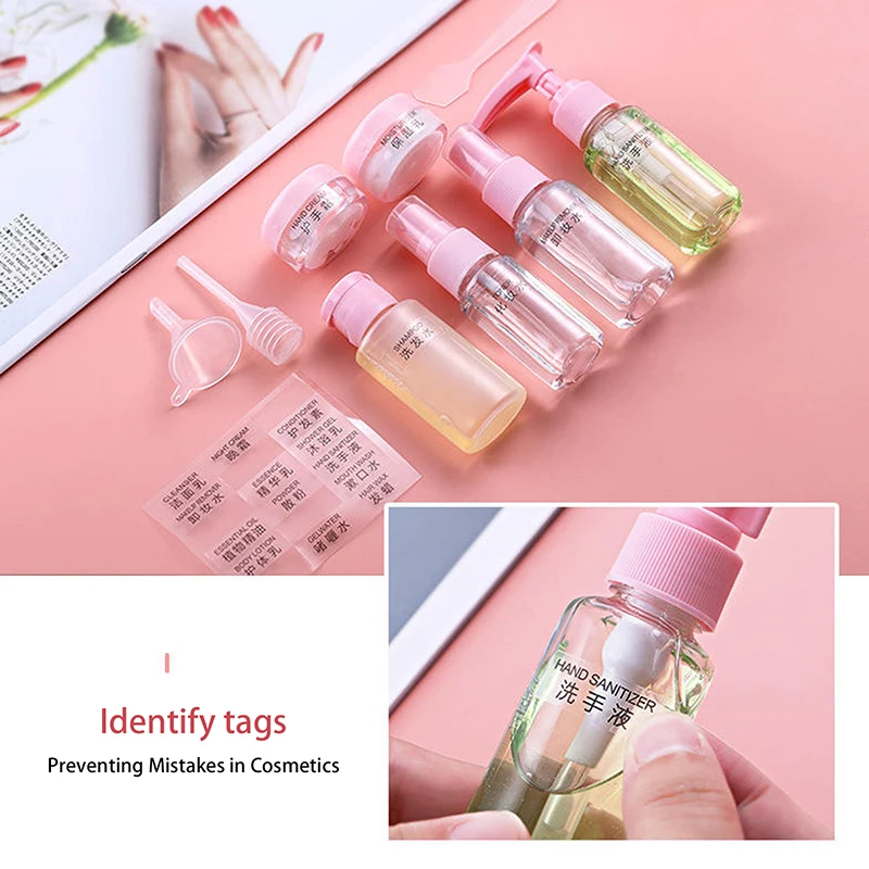 11-teiliges nachfüllbares Reiseflaschen-Set für kosmetische Lotion, Toner, Spray, Shampoo, Essentials, Cremeflasche, leerer Behälter für Toilettenartikel