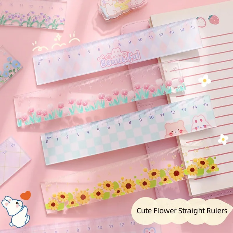 

Cartoon Transparent Acrylic Ruler Student Cute Flower Straight Rulers Drawing Measuring Tools Office School Stationery Supplies
