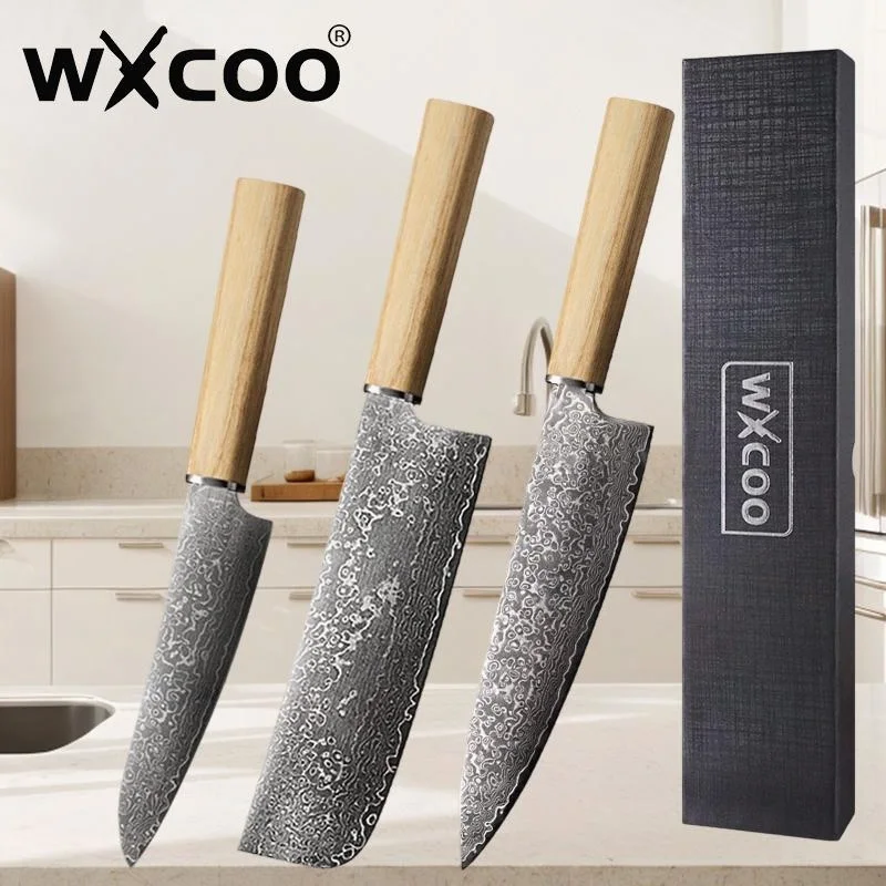 

WXCOO Santoku Knife Professional Chef Knife Damascus Steel Japanese Kitchen Knives Meat Cleaver Fruit Vegetable Cutting Knife