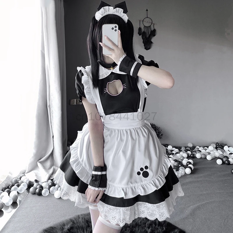 

Plus Size Lolita Cat Maid Dress Cute Gril Cosplay Costume Puff Sleeve Japanese Anime Loli Waitress Fancy Dress Cafe Unifrom Robe