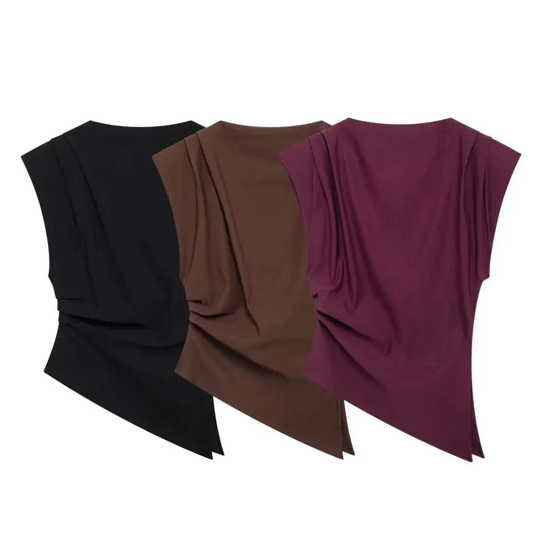 Tangada Vrouwen Effen Geplooide Blouse Shirt Mouwloos 2025, Chique Vrouwelijk Shirt Tops BE0606