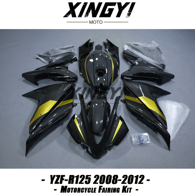New Carbon Fiber Glod ABS Plastics Fairing Kit Fit for Yamaha YZF R125 YZF-R125 2008-2012 Bodywork Kit Injection mold 09 2010 11