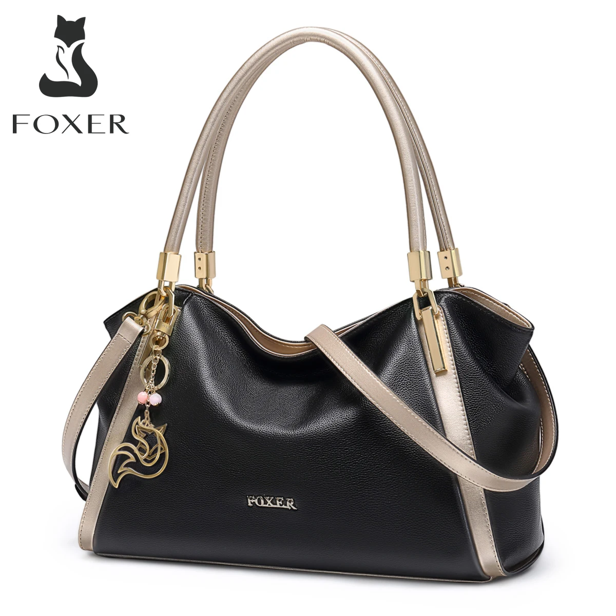 

FOXER Women Genuine Leather Handbag Lady Large Capacity Crossbody Shoulder Bags Cowhide Top Handle Tote Festival Gift For Female