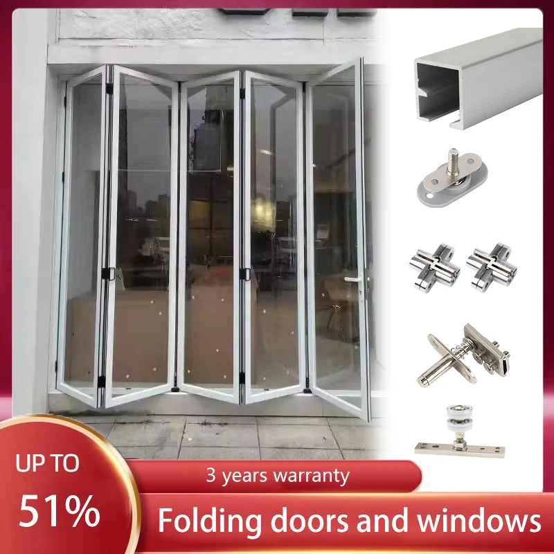 Left And Right Sliding Folding Windows Aluminum Alloy Kitchen Coffee Shop Open Bar Hanging Rail Narrow Frame Folding Windows